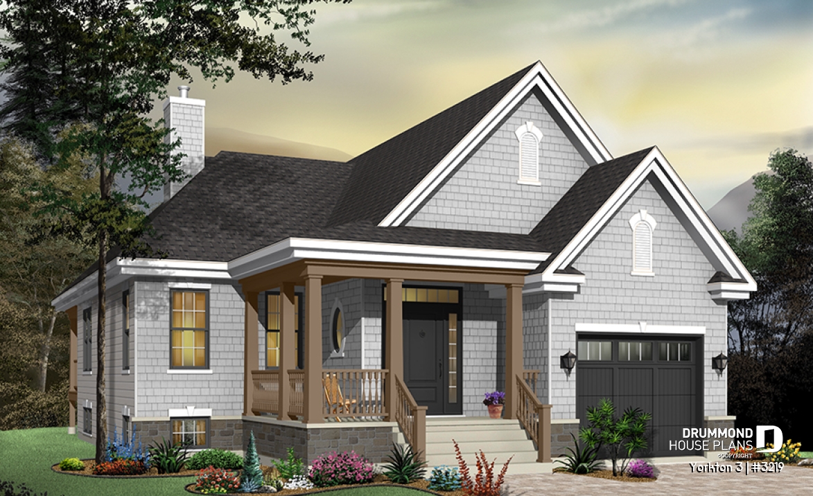 front - BASE MODEL - Cape Cod style ranch house plan with garage – timeless design and modern comfort. - Yorkton 3