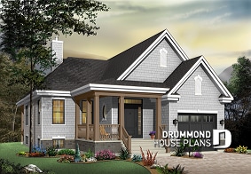 front - BASE MODEL - Small Transitional house design with garage, double sided fireplace, open floor concept, unfinished basement - Yorkton 3