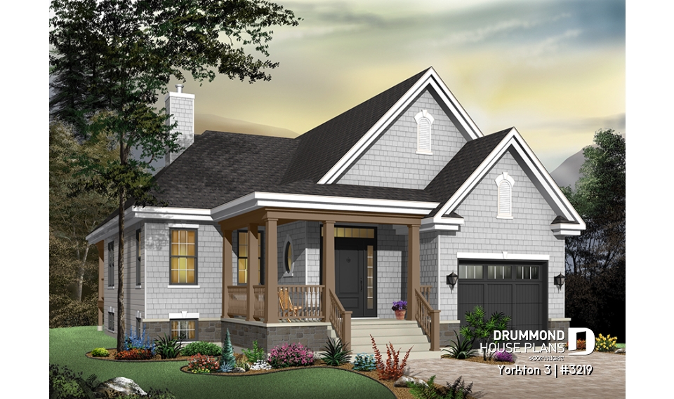 front - BASE MODEL - Cape Cod style ranch house plan with garage – timeless design and modern comfort. - Yorkton 3