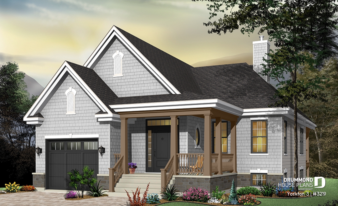 front - BASE MODEL - Cape Cod style ranch house plan with garage – timeless design and modern comfort. - Yorkton 3