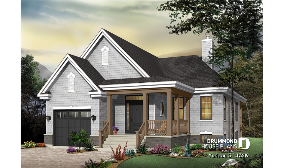 front - BASE MODEL - Cape Cod style ranch house plan with garage – timeless design and modern comfort. - Yorkton 3
