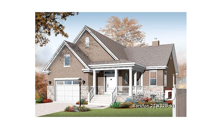 front - BASE MODEL - Ideal floor plans for larger family, one-storey home with finished daylight basement, garage + storage - Yorkton 2