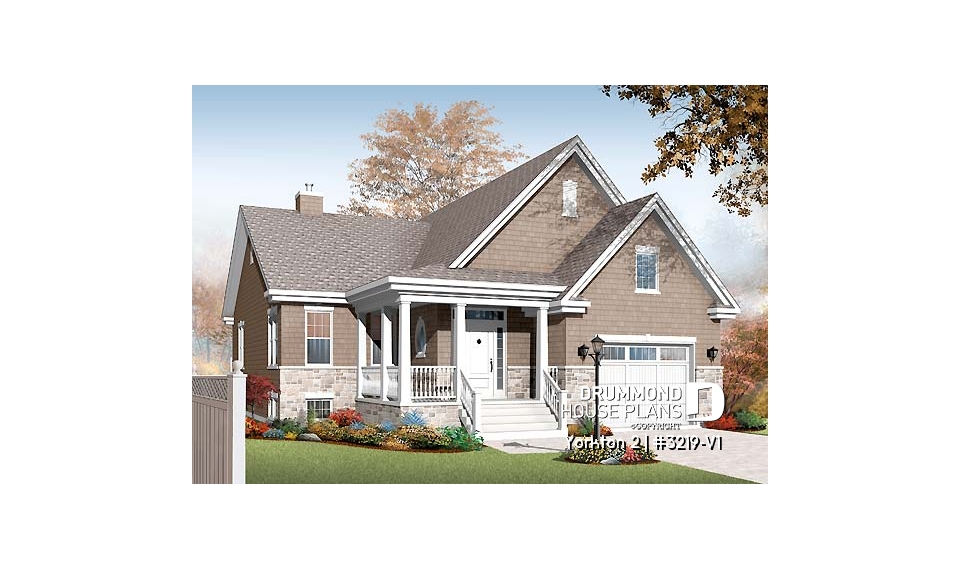 front - BASE MODEL - Ideal floor plans for larger family, one-storey home with finished daylight basement, garage + storage - Yorkton 2