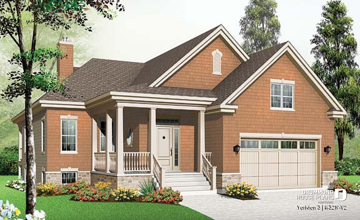 front - BASE MODEL - Single storey house plan with large master suite on main floor, open floor plan with fireplace, 2-car garage - Yorkton 3