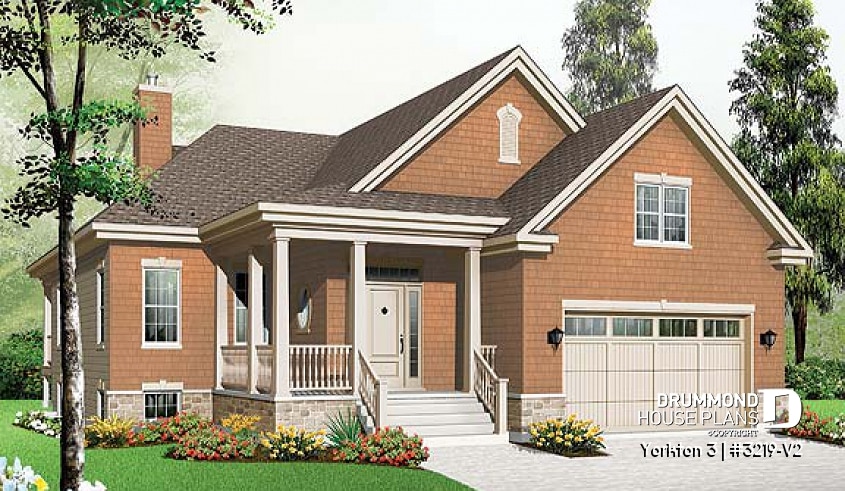 front - BASE MODEL - Single storey house plan with large master suite on main floor, open floor plan with fireplace, 2-car garage - Yorkton 3