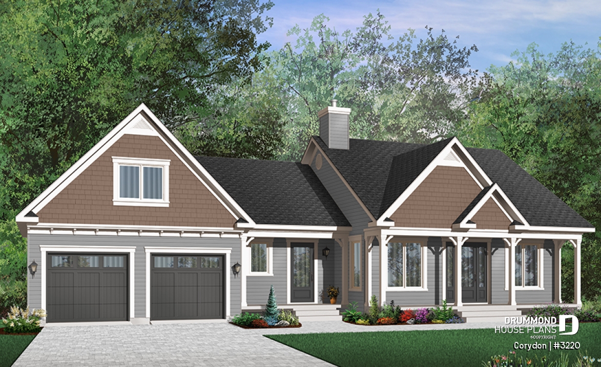 Color version 8 - Front - Affordable Craftsman home with unfinished basement, and 2-car garage - Corydon