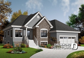 front - BASE MODEL - Affordable Modern Craftsman Bungalow, kitchen with breakfast area, large family room with fireplace  - Foxwood 2