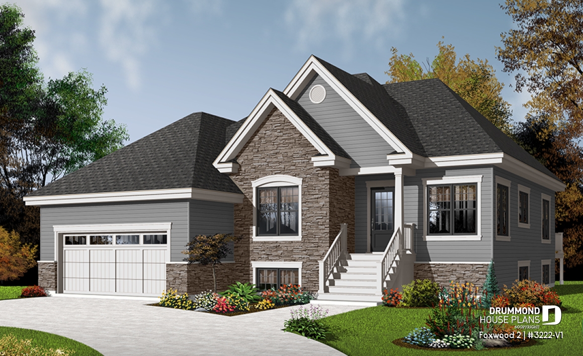 front - BASE MODEL - Affordable Modern Craftsman Bungalow, kitchen with breakfast area, large family room with fireplace  - Foxwood 2