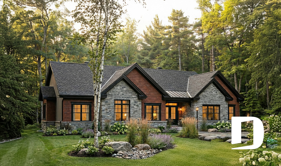 front - BASE MODEL - Bright Bungalow House Plan with Double Garage, Cathedral Ceiling and Up to 6 Bedrooms - Dambroise 2