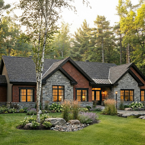front - BASE MODEL - Bright Bungalow House Plan with Double Garage, Cathedral Ceiling and Up to 6 Bedrooms - Dambroise 2