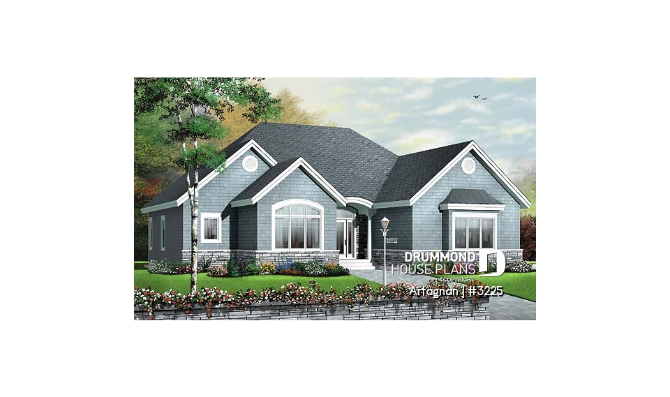 front - BASE MODEL - Affordable ranch house plan, 2-car garage, remarkable master suite, 3 bedrooms, 12' ceilings, amazing kitchen - Artagnan