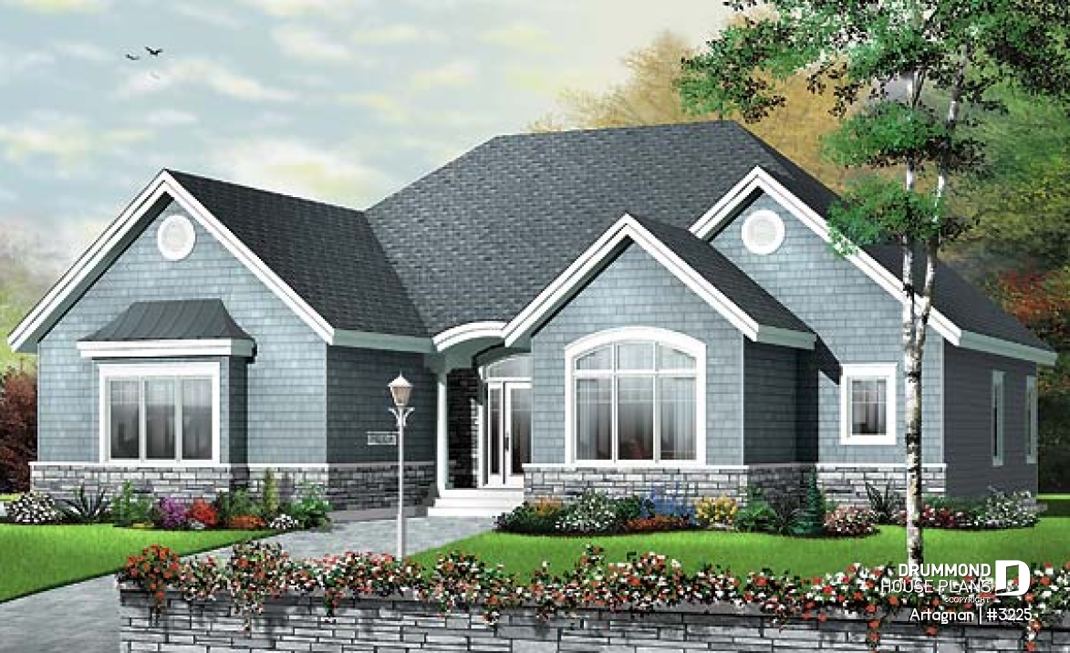 front - BASE MODEL - Affordable ranch house plan, 2-car garage, remarkable master suite, 3 bedrooms, 12' ceilings, amazing kitchen - Artagnan