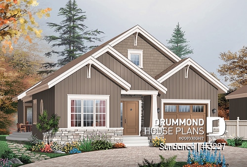 front - BASE MODEL - 3 bedroom Craftsman house plan with ensuite, fireplace, mud room, side lanai and lots of light - Sundance