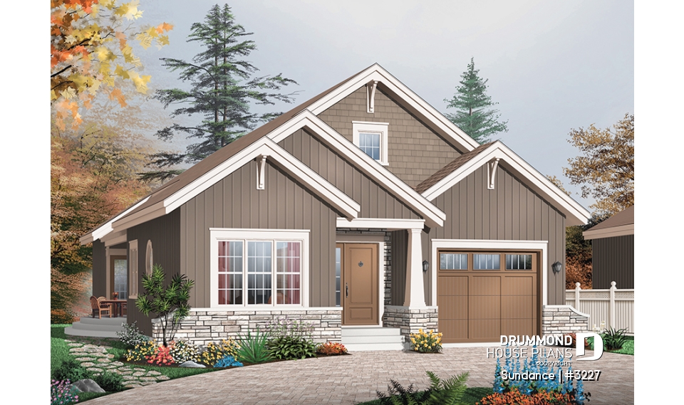 front - BASE MODEL - 3 bedroom Craftsman house plan with ensuite, fireplace, mud room, side lanai and lots of light - Sundance