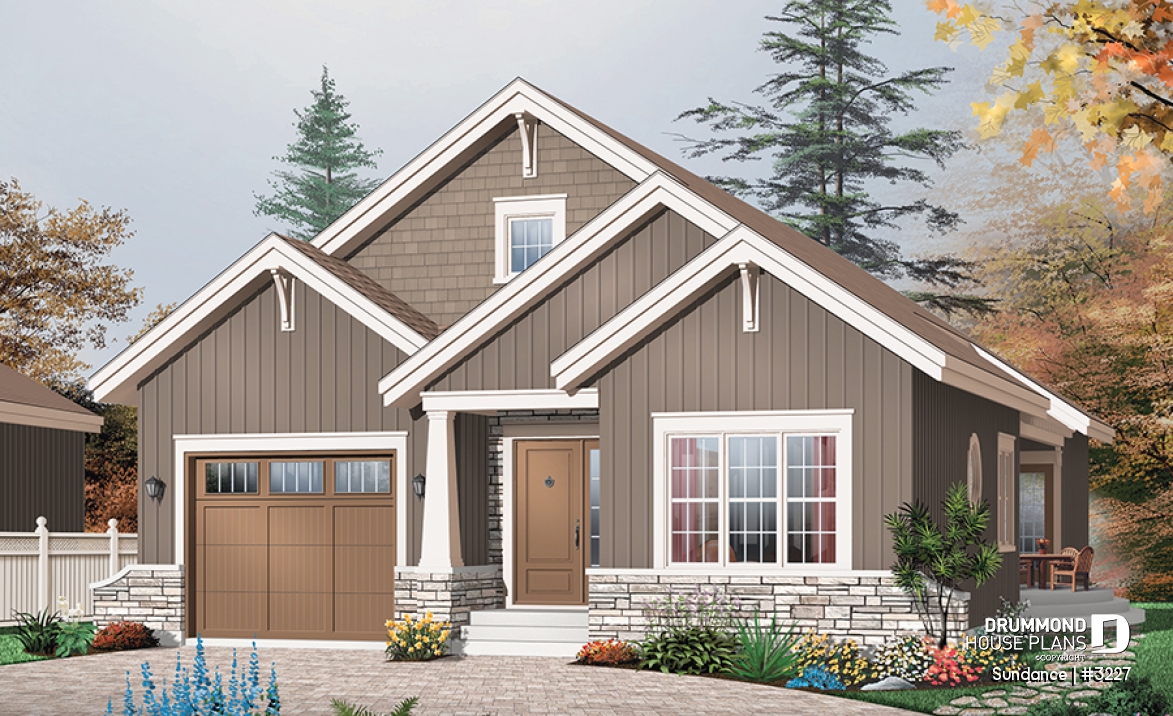 front - BASE MODEL - 3 bedroom Craftsman house plan with ensuite, fireplace, mud room, side lanai and lots of light - Sundance