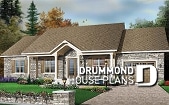front - BASE MODEL - 3 bedroom ranch house plan with 3 bedrooms, covered porch and garage - Remington