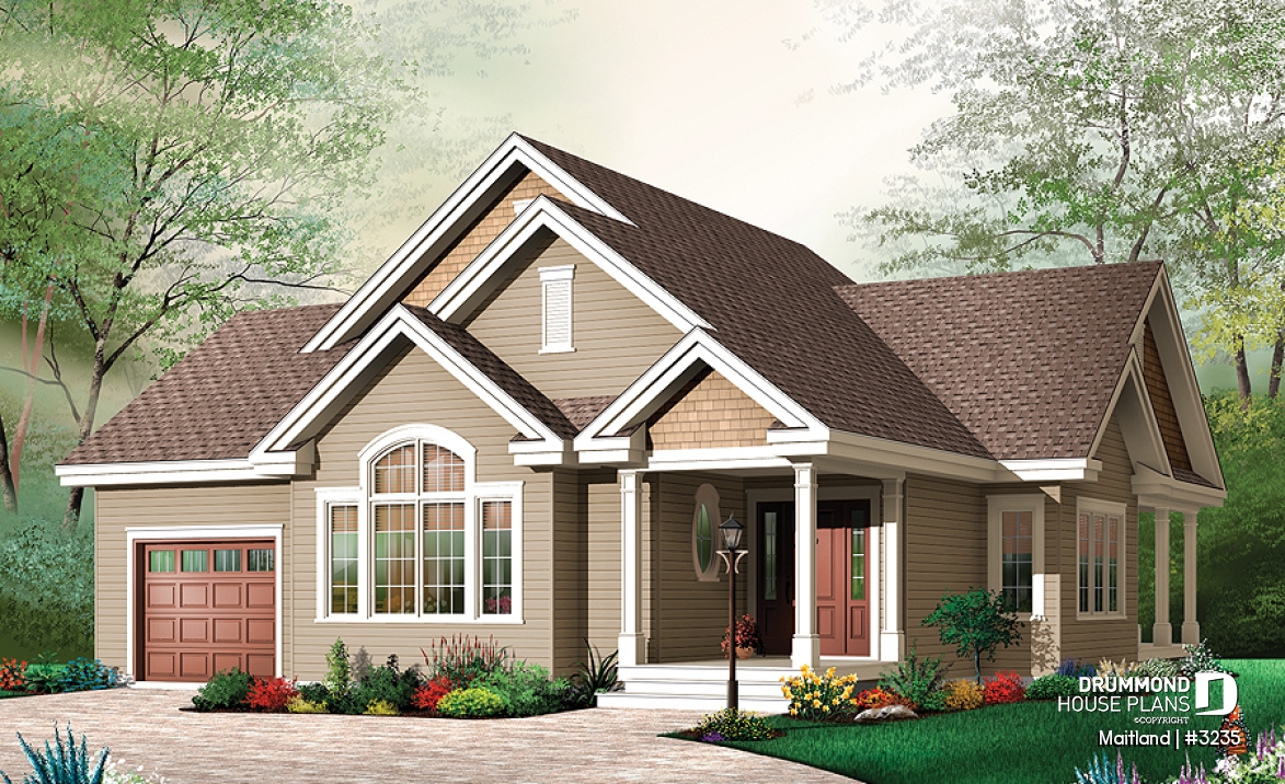 front - BASE MODEL - 3 bedroom transitional style bungalow with cathedral ceiling, covered terrace &amp; garage - Maitland