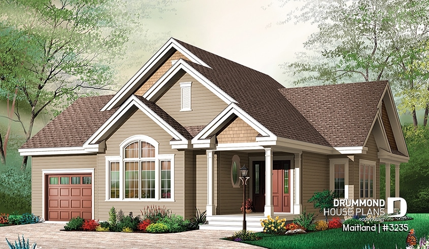 front - BASE MODEL - 3 bedroom transitional style bungalow with cathedral ceiling, covered terrace & garage - Maitland
