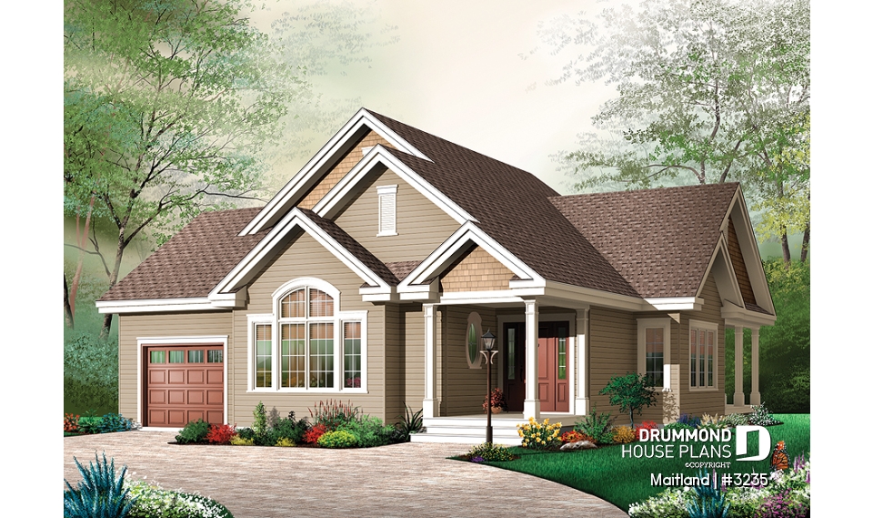 front - BASE MODEL - 3 bedroom transitional style bungalow with cathedral ceiling, covered terrace &amp; garage - Maitland