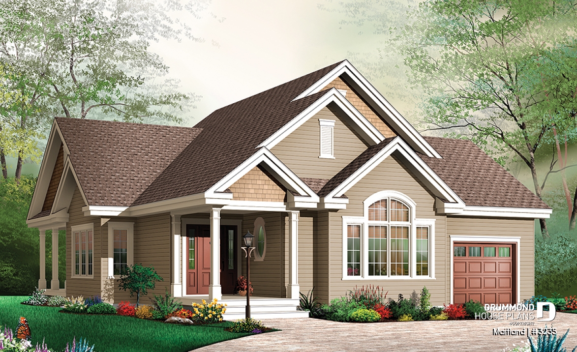 front - BASE MODEL - 3 bedroom transitional style bungalow with cathedral ceiling, covered terrace &amp; garage - Maitland