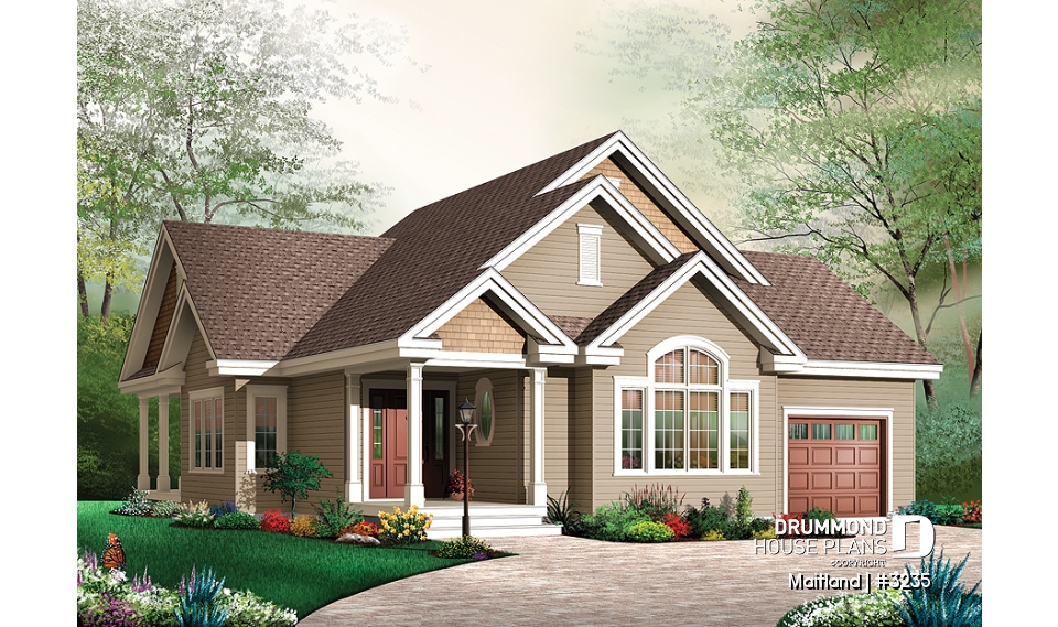 front - BASE MODEL - 3 bedroom transitional style bungalow with cathedral ceiling, covered terrace &amp; garage - Maitland