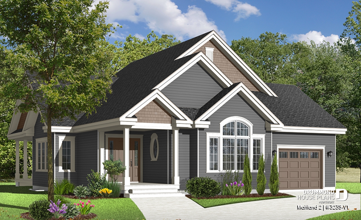 Color version 2 - Front - Country style ranch house plan with 3 bedrooms, open floor plan, covered patio and garage - Maitland 2