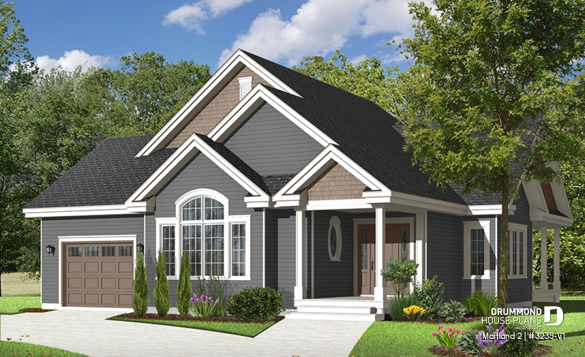 Color version 2 - Front - Country style ranch house plan with 3 bedrooms, open floor plan, covered patio and garage - Maitland 2