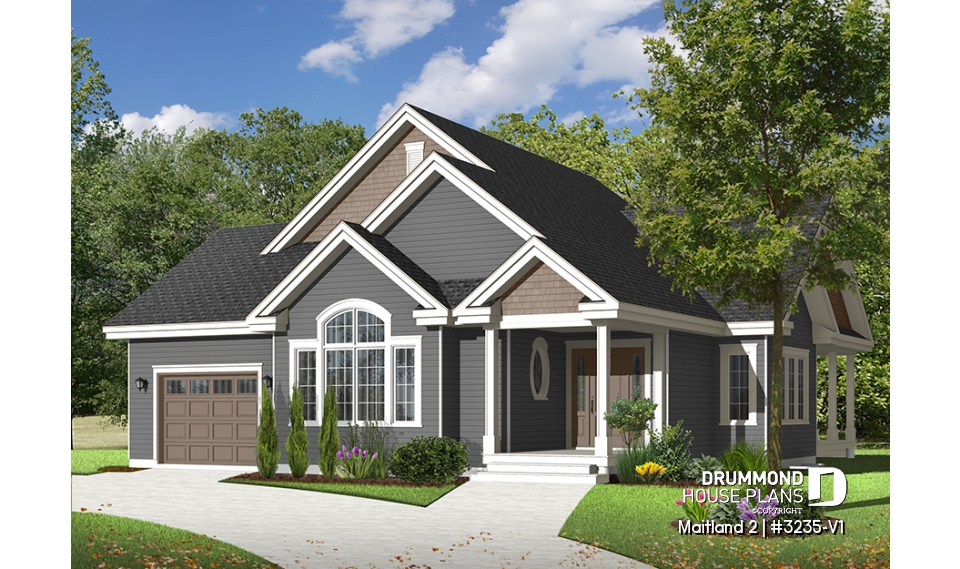 Color version 2 - Front - Country style ranch house plan with 3 bedrooms, open floor plan, covered patio and garage - Maitland 2