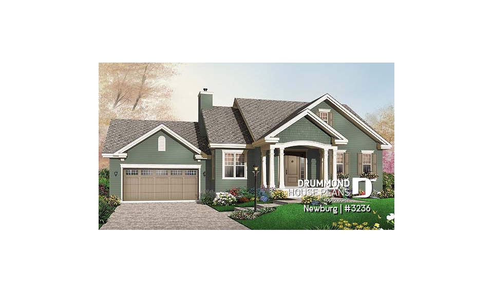 front - BASE MODEL - 2 bedroom open floorplan bungalow with double garage and fireplace - Newburg