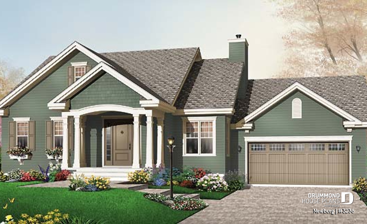front - BASE MODEL - 2 bedroom open floorplan bungalow with double garage and fireplace - Newburg