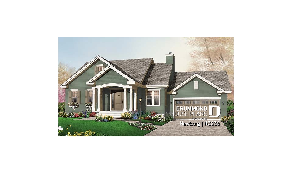 front - BASE MODEL - 2 bedroom open floorplan bungalow with double garage and fireplace - Newburg