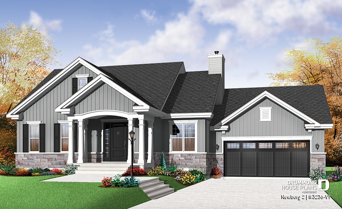 front - BASE MODEL - Craftsman bungalow, open living concept, two car garage, fireplace in family room, unfinished basement - Newburg 2