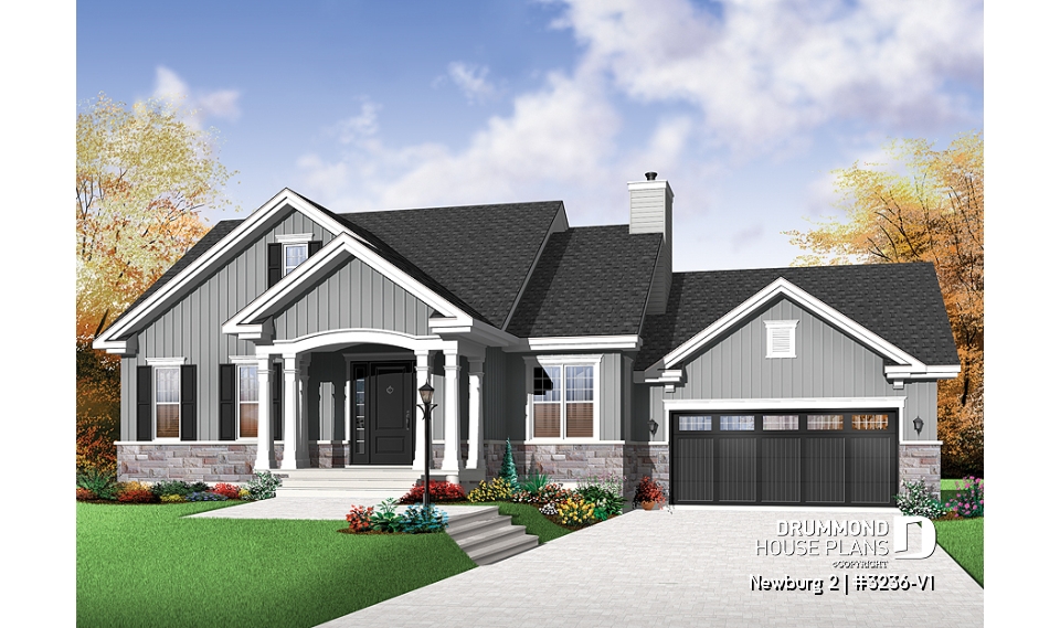 front - BASE MODEL - Craftsman bungalow, open living concept, two car garage, fireplace in family room, unfinished basement - Newburg 2
