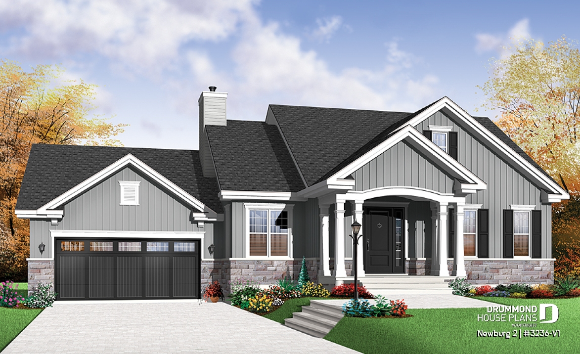 front - BASE MODEL - Craftsman bungalow, open living concept, two car garage, fireplace in family room, unfinished basement - Newburg 2