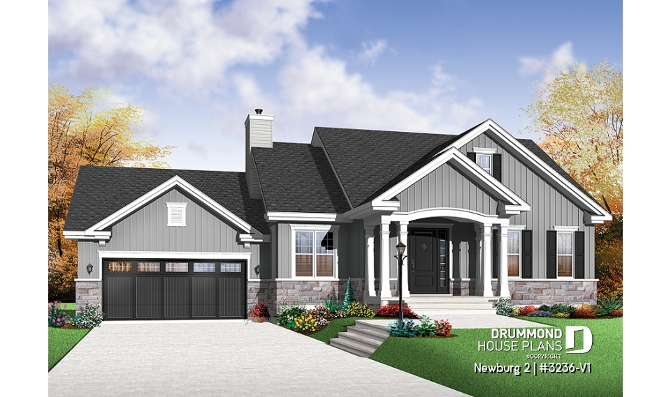 front - BASE MODEL - Craftsman bungalow, open living concept, two car garage, fireplace in family room, unfinished basement - Newburg 2