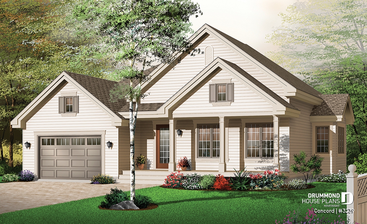 front - BASE MODEL - 2 bedroom bungalow with covered porches front &amp; back and garage - Concord
