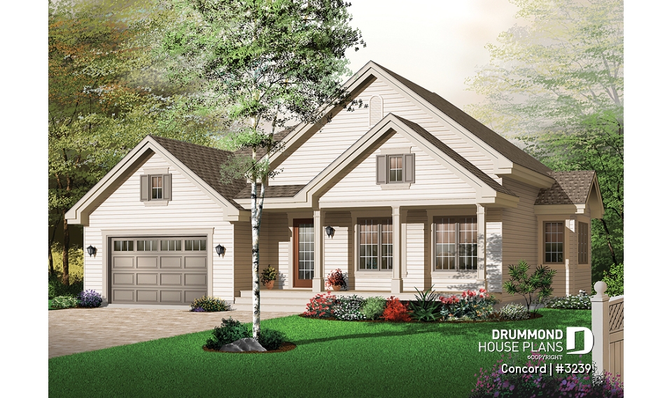 front - BASE MODEL - 2 bedroom bungalow with covered porches front &amp; back and garage - Concord