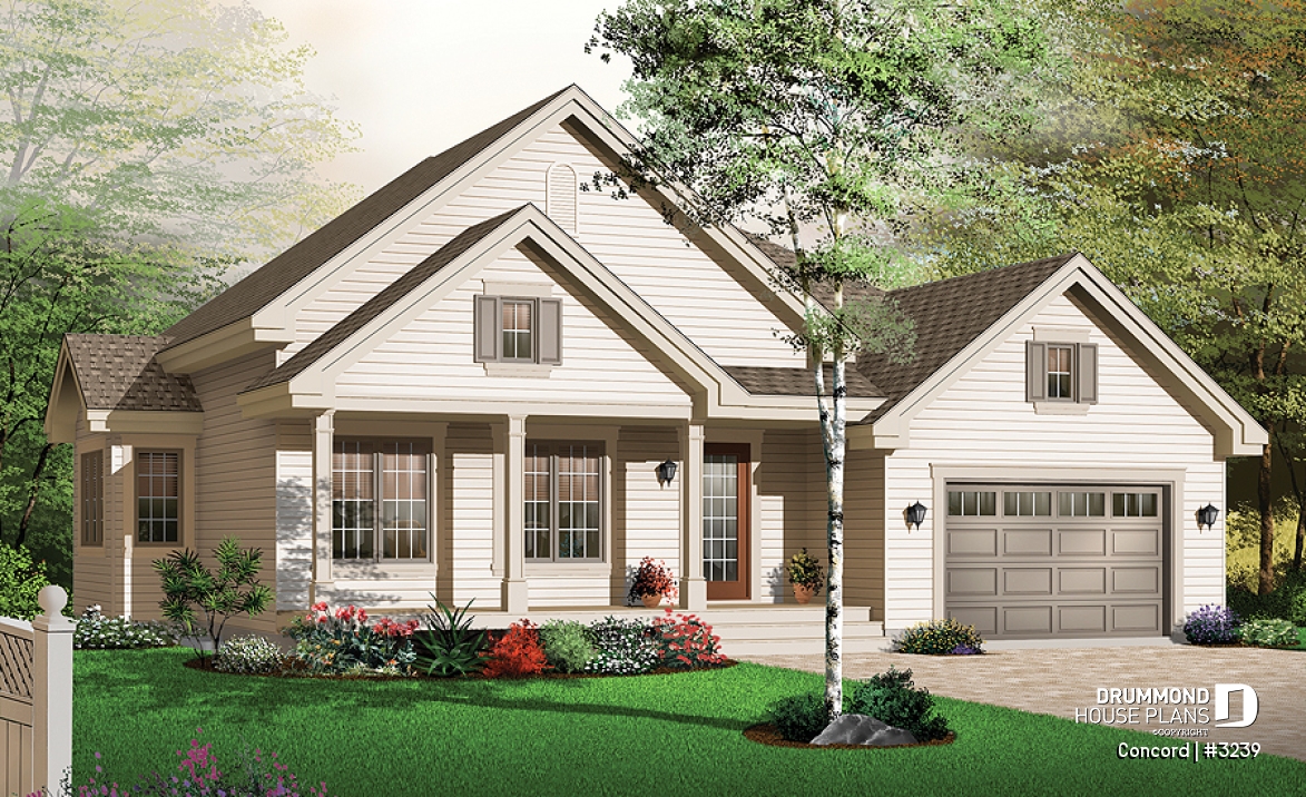 front - BASE MODEL - 2 bedroom bungalow with covered porches front &amp; back and garage - Concord