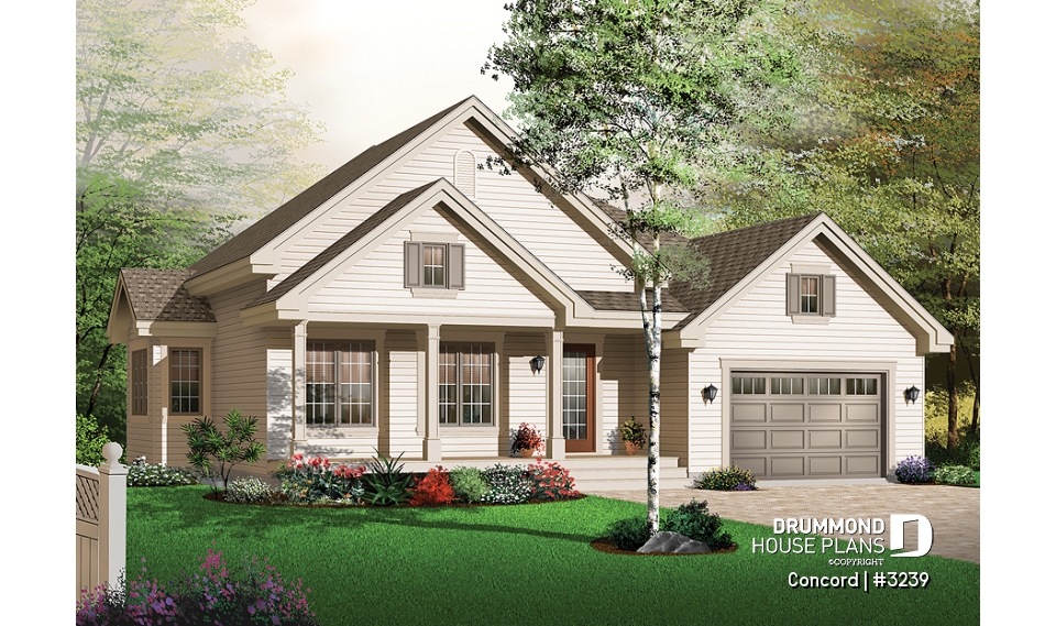 front - BASE MODEL - 2 bedroom bungalow with covered porches front &amp; back and garage - Concord