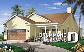 front - BASE MODEL - Perfect 3 bedrooms, 2 bathrooms bungalow house plan with a 2-car garage, for a narrow lot - Eastbrook