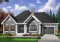 Color version 1 - Front - Traditional style 2 bedroom ranch bungalow with cathedral ceiling, central fireplace and a one-car garage - Leyland