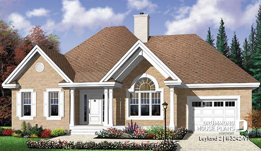 front - BASE MODEL - Single storey, 2 bedroom with cathedral ceiling in living room and garage - Leyland 2