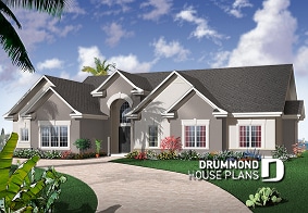 front - BASE MODEL - Florida style house plan, large master suite, home office, open floor plan, large laundry room, bonus space - Florence