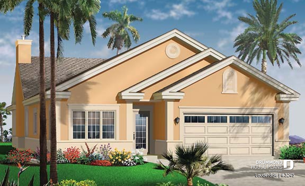 front - BASE MODEL - Narrow lot house plan, 3 bedroom with ensuite, formal dining room, double garage and lanai - Lauderdale