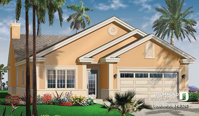 front - BASE MODEL - Narrow lot house plan, 3 bedroom with ensuite, formal dining room, double garage and lanai - Lauderdale