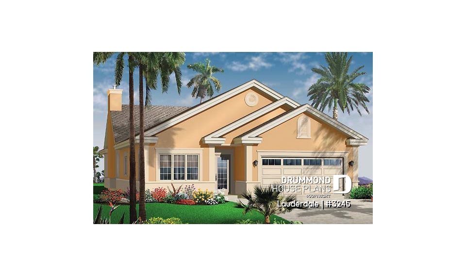 front - BASE MODEL - Narrow lot house plan, 3 bedroom with ensuite, formal dining room, double garage and lanai - Lauderdale