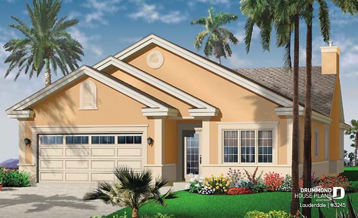 front - BASE MODEL - Narrow lot house plan, 3 bedroom with ensuite, formal dining room, double garage and lanai - Lauderdale