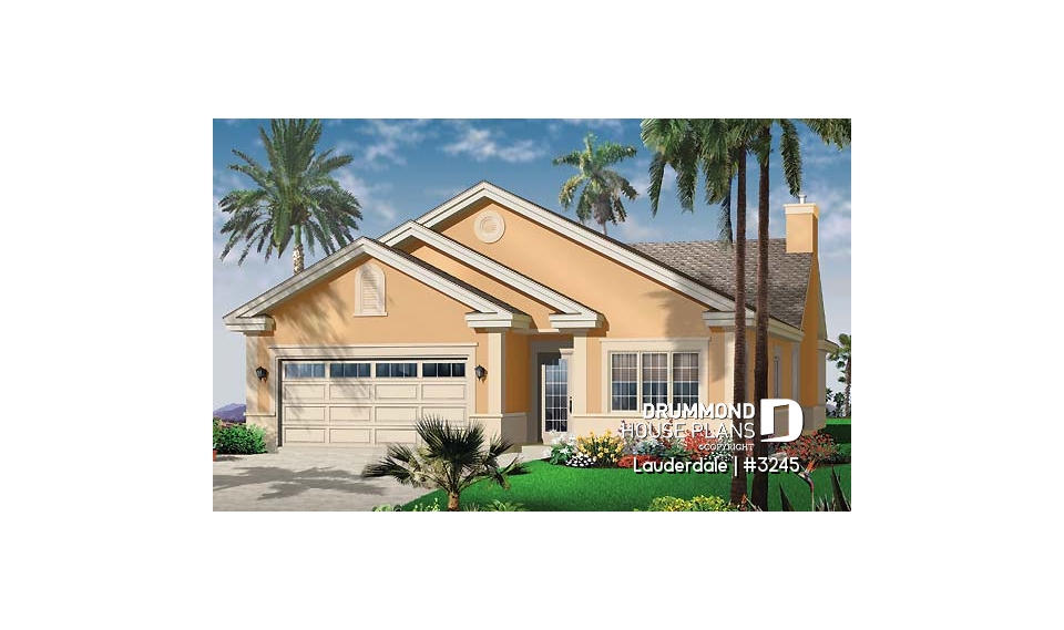 front - BASE MODEL - Narrow lot house plan, 3 bedroom with ensuite, formal dining room, double garage and lanai - Lauderdale