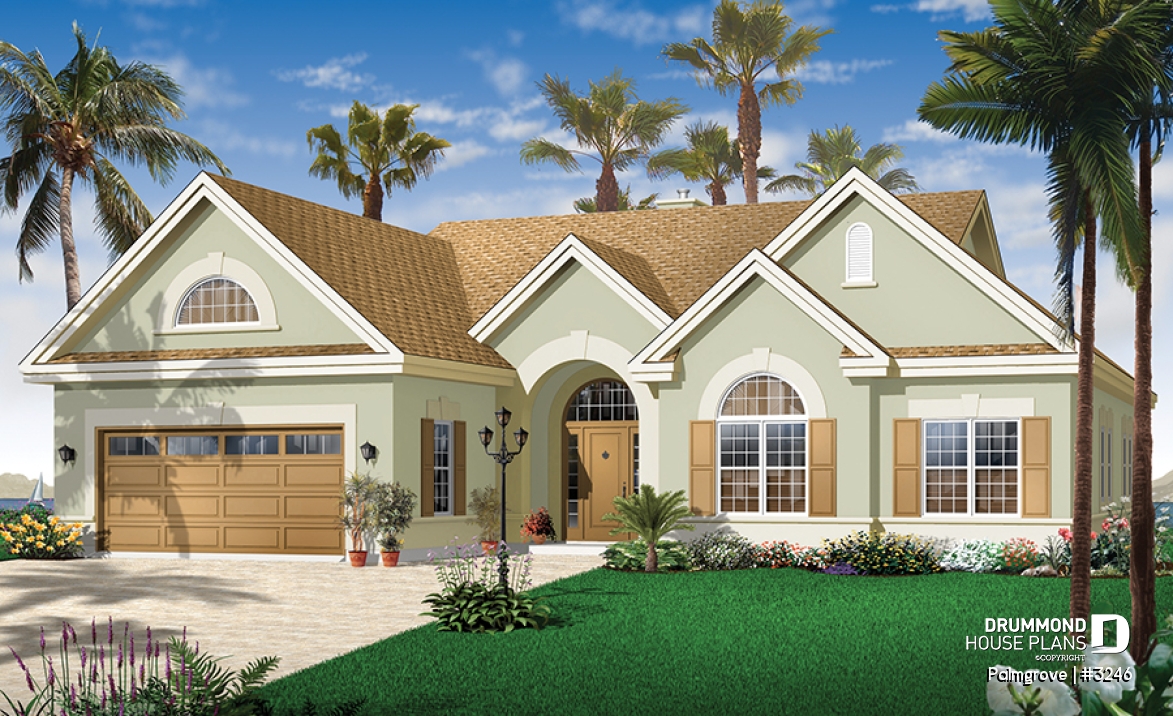 front - BASE MODEL - 3 bedroom bungalow with fireplace, bonus space and garage, lots of natural light, cathedral ceiling - Palmgrove