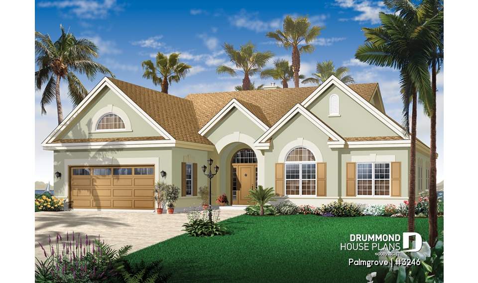 front - BASE MODEL - 3 bedroom bungalow with fireplace, bonus space and garage, lots of natural light, cathedral ceiling - Palmgrove